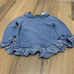 Vineyard Vines Girls Blue Sweater with Striped Ruffle